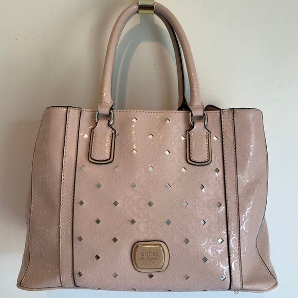 GUESS PINK FAUX LEATHER 3-COMPARTMENT SHOULDER BAG WITH LEOPARD INTERIOR - Picture 1 of 13